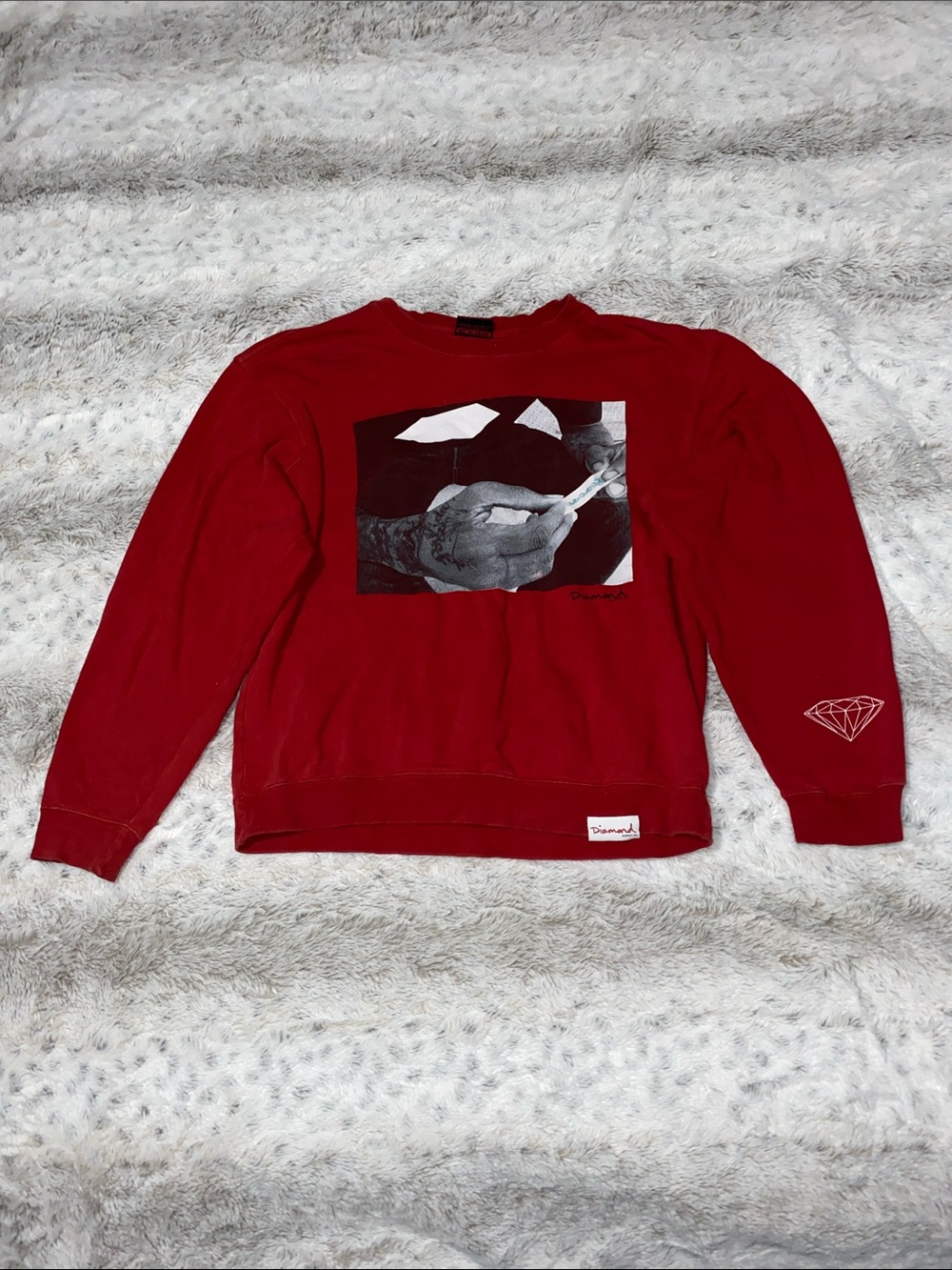 Diamond Supply Co. Red Crewneck with Black-and-White Graphic